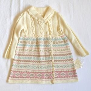 NEW shawl collar cable knit pastel fair isle sweater dress 24 months baby girl